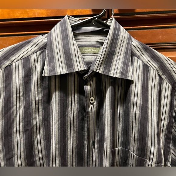 Ermenegildo Zegna Dress Shirt Mens Grey/Black Stripes EUC - L - Picture 7 of 7